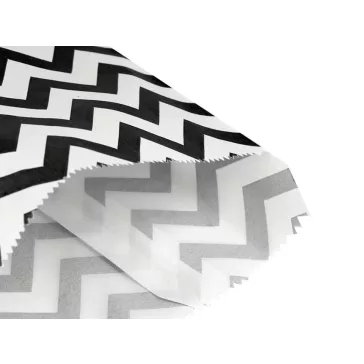   Papír zacskó chevron, pöttyök 10x14 cm - 1 fehér-fekete chevron (100 db-os csomagolás)