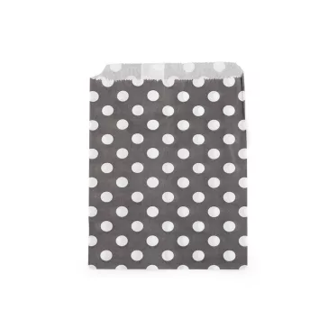   Papír zacskó chevron, pötty 13x17 cm - 2 fehér-fekete pöttyök (100 db-os csomagolás)
