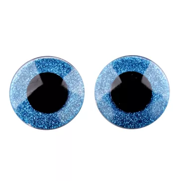   Nagy biztonsági szemek glitterrel Ø40 mm - 3 kék (48 szett)