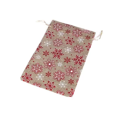   Karácsonyi ajándékzsák glitteres pelyhek 20,5x30,5 cm juta utánzat - természetes bézs (1 db-os csomagolás)