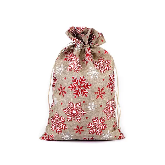Karácsonyi ajándékzsák glitteres pelyhek 20,5x30,5 cm juta utánzat - természetes bézs (10 db-os csomagolás) Karácsonyi ajándékzsák glitteres pelyhek 20,5x30,5 cm juta utánzat - természetes bézs (10 db-os csomagolás)