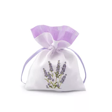   Ajándék zsák levendula mintával 9x13 cm - 2 fehér levandula (3 db-os csomagolás)