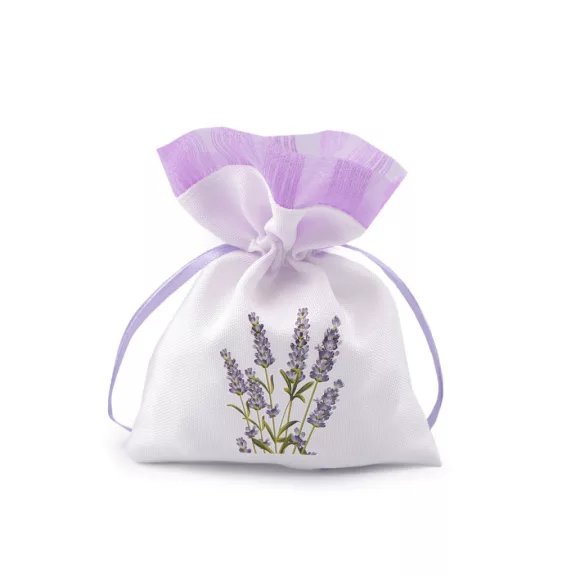 Ajándék zsák levendula mintával 9x13 cm - 2 fehér levandula (3 db-os csomagolás) Ajándék zsák levendula mintával 9x13 cm - 2 fehér levandula (3 db-os csomagolás)