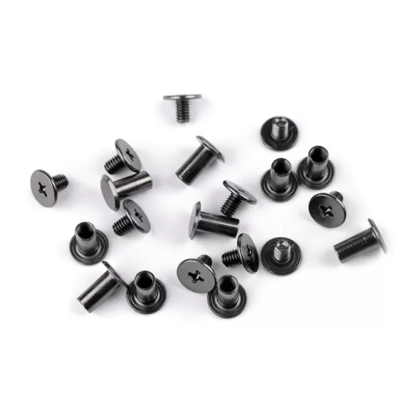 Övcsavar Ø10 mm szíjcsavar / könyvkötő - 2 nikkel fekete (200 pr) Övcsavar Ø10 mm szíjcsavar / könyvkötő - 2 nikkel fekete (200 pr)
