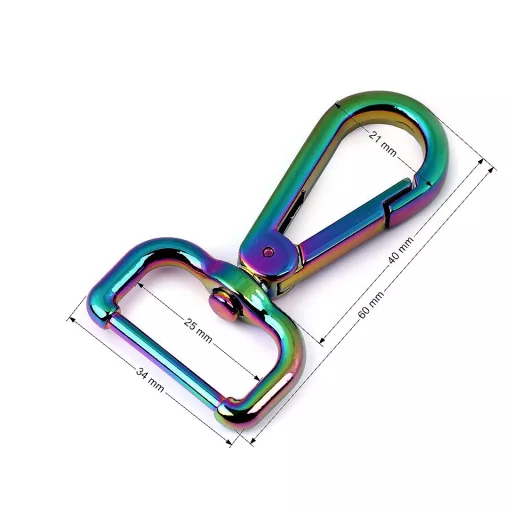 Fém forgós karabiner 25 mm-es befűző szivárványos