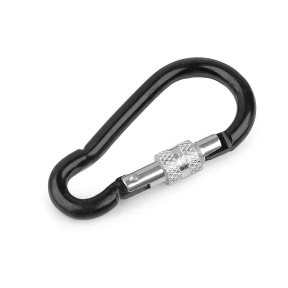 Fém karabiner biztosítékkal - 2 fekete (10 db-os csomagolás) Fém karabiner biztosítékkal - 2 fekete (10 db-os csomagolás)
