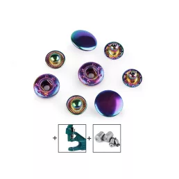   Fém rugós patent-Dzseki patent beüthető patent Ø15 mm közepes erős anyagokra, szivárványos