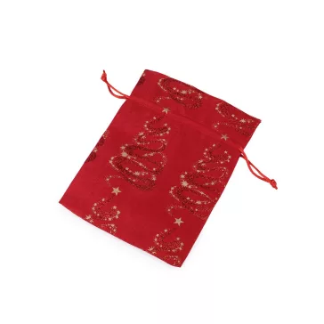   Karácsonyi ajándékzsák 14x19 cm juta utánzat - 3 piros glitter (1 db-os csomagolás)