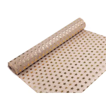   Karácsonyi jutavászon másolat 48 cm csillagok - természetes bézs arany 