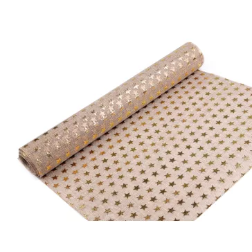   Karácsonyi jutavászon másolat 48 cm csillagok - természetes bézs arany
