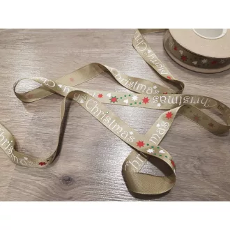 Bézs Merry Christmas szatén karácsonyi szalag