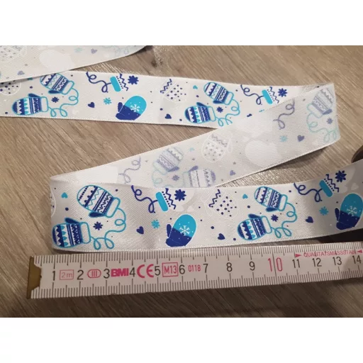 Fehér-kék karácsonyi szatén szalag