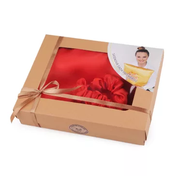   Szatén Beauty alvó készlet, huzat és scrunchie gumi - 12 piros (1 db-os csomagolás)