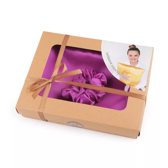 Szatén Beauty alvó készlet, huzat és scrunchie gumi - 19 liláspiros vil. (1 db-os csomagolás) Szatén Beauty alvó készlet, huzat és scrunchie gumi - 19 liláspiros vil. (1 db-os csomagolás)