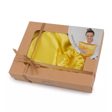   Szatén Beauty alvó készlet, huzat és scrunchie gumi - 22 sárga (1 db-os csomagolás)