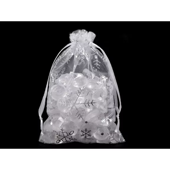 Karacsonyi ajándék tasak pihek 10x15 cm organza - fehér ezüst (10 db-os csomagolás) Karacsonyi ajándék tasak pihek 10x15 cm organza - fehér ezüst (10 db-os csomagolás)