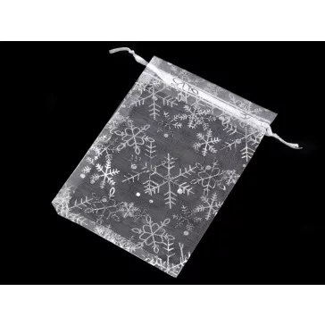   Karacsonyi ajándék tasak pihek 10x15 cm organza - fehér ezüst (100 db-os csomagolás)