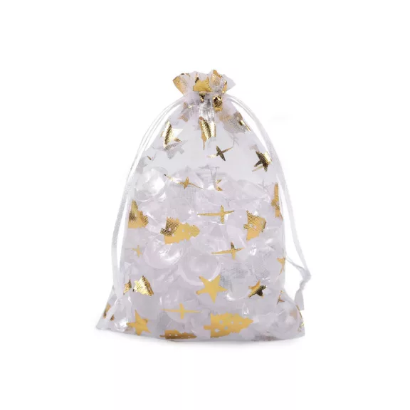 Ajándék zsák 10x14,5 cm organza - fehér arany (10 db-os csomagolás) Ajándék zsák 10x14,5 cm organza - fehér arany (10 db-os csomagolás)