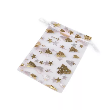   Ajándék zsák 10x14,5 cm organza - fehér arany (10 db-os csomagolás)