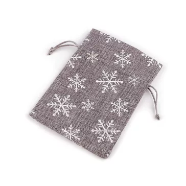   Karácsonyi ajándékzsák glitteres pelyhek 13x18 cm juta utánzat - szürke (10 db-os csomagolás)