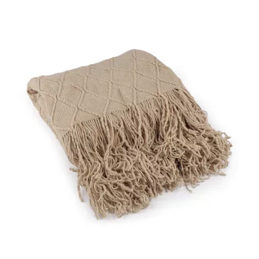   Kötött takaró rojtos 130x155 cm - 2 bézs (2 db-os csomagolás)