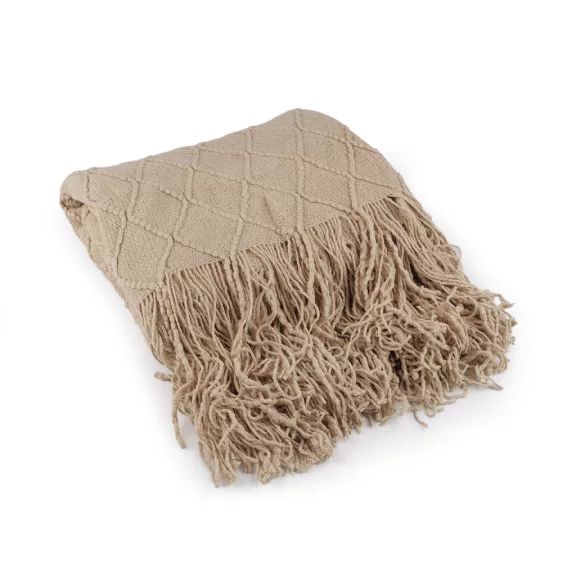 Kötött takaró rojtos 130x155 cm - 2 bézs (2 db-os csomagolás) Kötött takaró rojtos 130x155 cm - 2 bézs (2 db-os csomagolás)