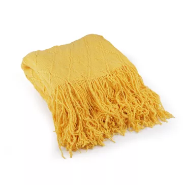   Kötött takaró rojtos 130x155 cm - 3 mustárszínű (1 db-os csomagolás)