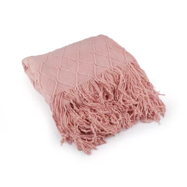  Kötött takaró rojtos 130x155 cm - 4 púderrózsaszín (1 db-os csomagolás)