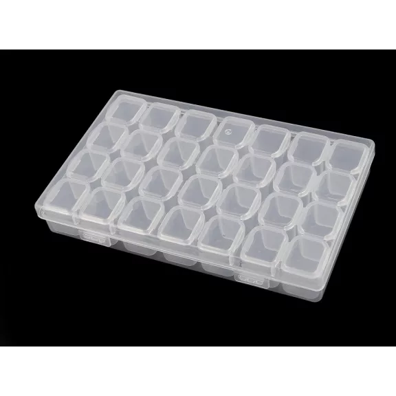 Műanyag tárolódoboz / doboz kiegészítőknek 28 rekesz strassztartó - 2 Transparent (10 db-os csomagolás) Műanyag tárolódoboz / doboz kiegészítőknek 28 rekesz strassztartó - 2 Transparent (10 db-os csomagolás)