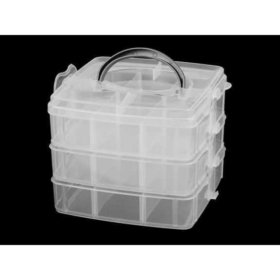 Műanyag rekeszes doboz, 3 emeletes markolattal - 1 Transparent (3 db-os csomagolás) Műanyag rekeszes doboz, 3 emeletes markolattal - 1 Transparent (3 db-os csomagolás)