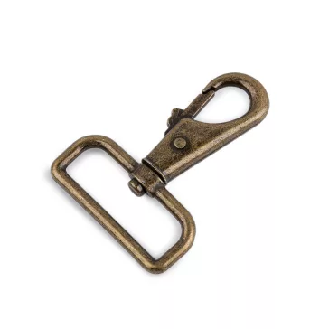   Fém forgós karabiner 40 mm-es befűző - 2 ósárgaréz (5 db-os csomagolás)