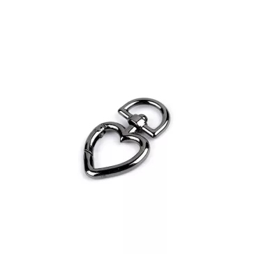   Fém forgós karabiner szív 15 mm-es befűző - 4 nikkel fekete (50 db-os csomagolás)
