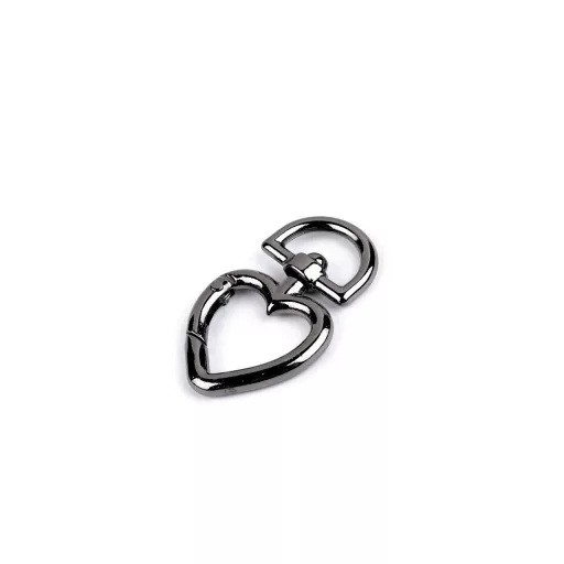 Fém forgós karabiner szív 15 mm-es befűző