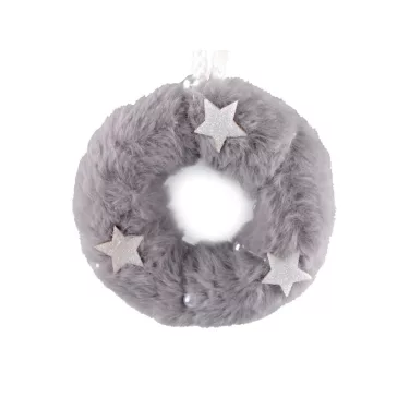   Műbőr koszorú akasztásra Ø11 cm - 2 szürke (1 db-os csomagolás)