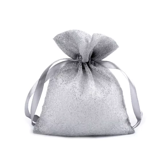 Ajándék zsákocska 10x13 cm organza glitterekkel - 2 ezüst (10 db-os csomagolás) Ajándék zsákocska 10x13 cm organza glitterekkel - 2 ezüst (10 db-os csomagolás)