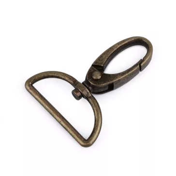   Fém forgós karabiner 32 mm-es befűző - 3 ósárgaréz (50 db-os csomagolás)