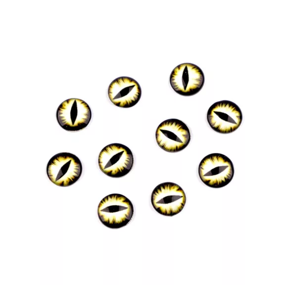 Ragasztható üveg szemek macska, sárkány Ø10 és 12 mm - 9 (10 mm) vil. sárga (10 db-os csomagolás) Ragasztható üveg szemek macska, sárkány Ø10 és 12 mm - 9 (10 mm) vil. sárga (10 db-os csomagolás)