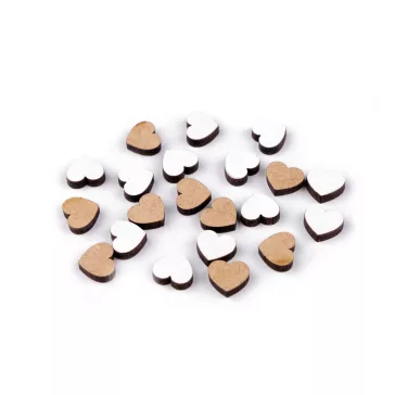   Fa szív mini ragasztható Ø10 mm fa figura - 1 fehér természetes (100 db-os csomagolás)