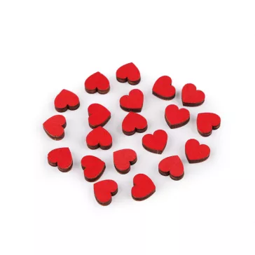   Fa szív mini ragasztható Ø10 mm fa figura - 4 piros (100 db-os csomagolás)