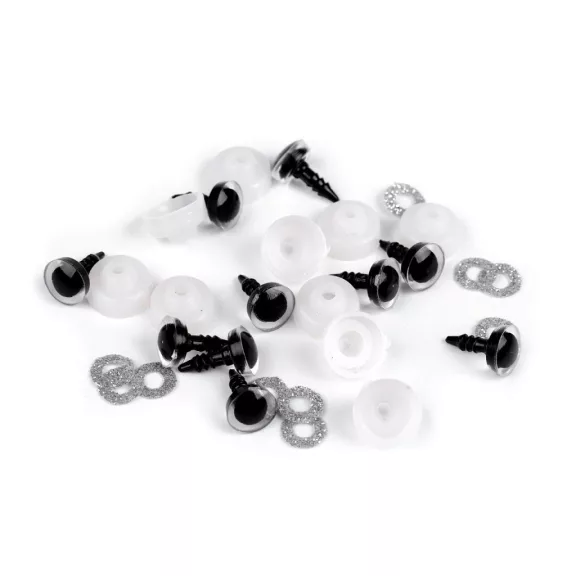 Glitter szemek biztosítékkal Ø10 mm - 1 (8) ezüst (250 szett) Glitter szemek biztosítékkal Ø10 mm - 1 (8) ezüst (250 szett)