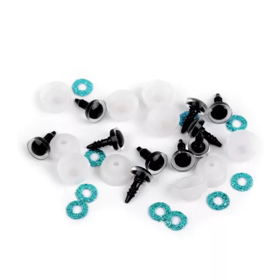 Glitter szemek biztosítékkal Ø10 mm - 7 türkisz tengeri (250 szett) Glitter szemek biztosítékkal Ø10 mm - 7 türkisz tengeri (250 szett)