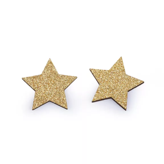 Fa csillag ragasztásra Ø30 mm - 2 arany glitter (10 db-os csomagolás) Fa csillag ragasztásra Ø30 mm - 2 arany glitter (10 db-os csomagolás)