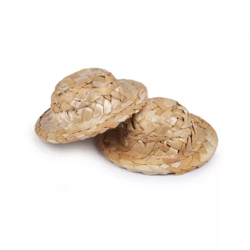   Mini szalmakalap figurákkal és dekorációval - természetes világos (20 db-os csomagolás)