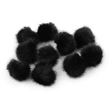   Műszőrme pompom pánttal Ø3,5 cm - 9 fekete (10 db-os csomagolás)