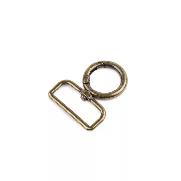   Fém forgós karabiner 32 mm-es befűző - 4 ósárgaréz (10 db-os csomagolás)