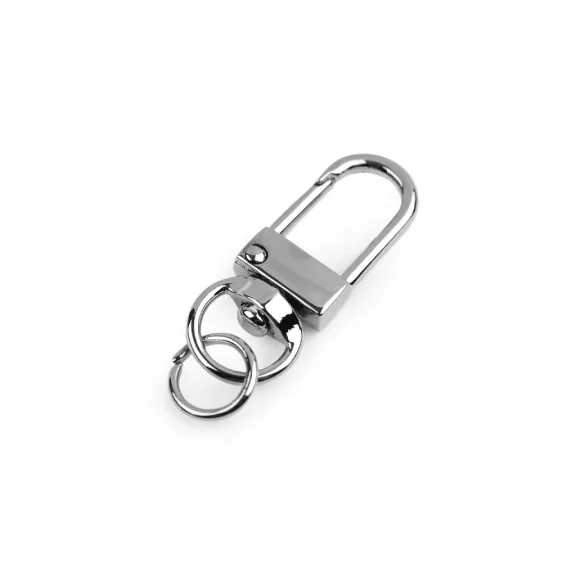 Fém forgós karabiner 9 mm-es befűző karikával - 1 nikkel (20 db-os csomagolás) Fém forgós karabiner 9 mm-es befűző karikával - 1 nikkel (20 db-os csomagolás)