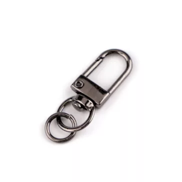   Fém forgós karabiner 9 mm-es befűző karikával - 4 nikkel fekete (20 db-os csomagolás)