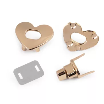   Táska zár szett szív 32x26 mm kapocs - 2 rózsaarany (50 szett)