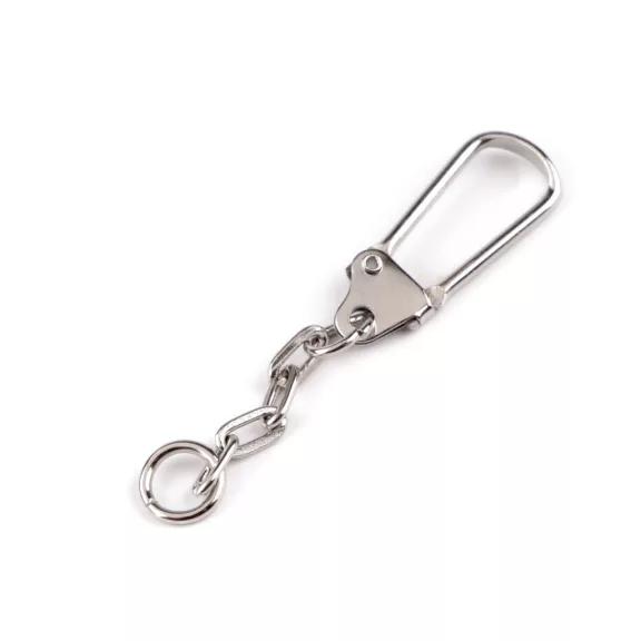 Fém karabiner lánccal - nikkel (10 db-os csomagolás) Fém karabiner lánccal - nikkel (10 db-os csomagolás)