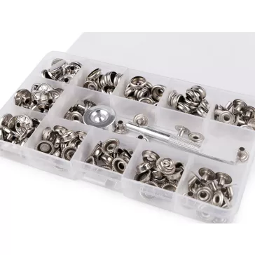   Dzseki patent rugós készlet Ø15 mm patentozó szerszám lyukasztóval vastag anyagra - nikkel (2 szett)